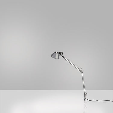 Artemide Tolomeo Micro workspace table lamp in aluminum with rotatable diffuser and inset pivot for task lighting