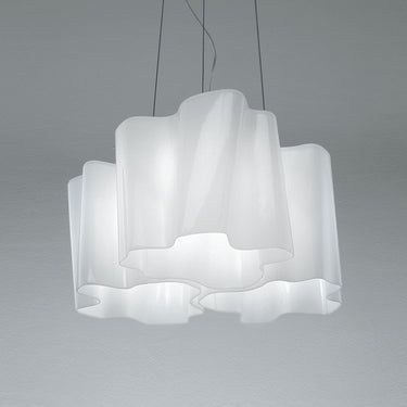 Hand-blown glass chandelier for hotel lobby, Artemide Logico collection.