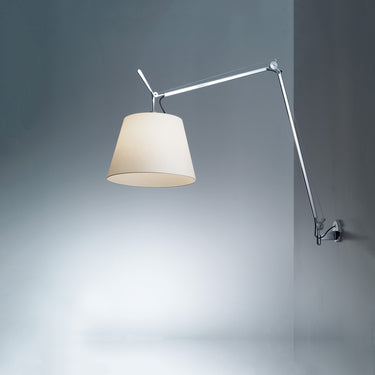 Luxury Artemide Tolomeo Mega adjustable wall light in aluminum finish with classic parchment paper diffuser