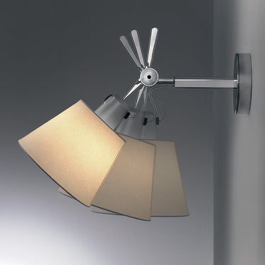 Artemide Tolomeo modern wall reading light, aluminum body with grey fiber shade, flexible head for targeted lighting