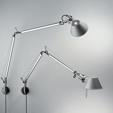 Designer wall-mounted Tolomeo lamp with flexible arm and E26 socket for LED or incandescent bulbs