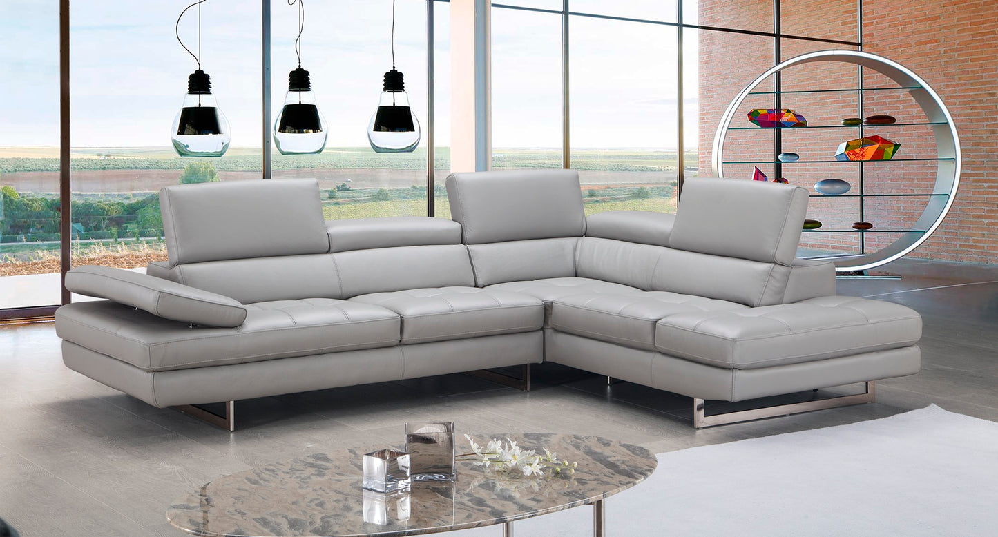 A761 Italian Leather Sectional Sofa Light Grey RHF by JM