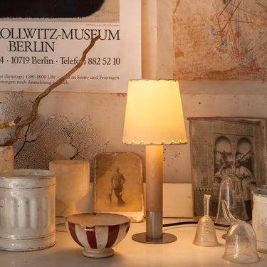 Compact Basica Minima Table Lamp on Birch Wood Column