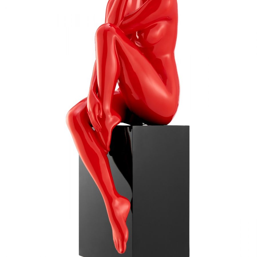 Elegant Glossy Red Figurine with Base