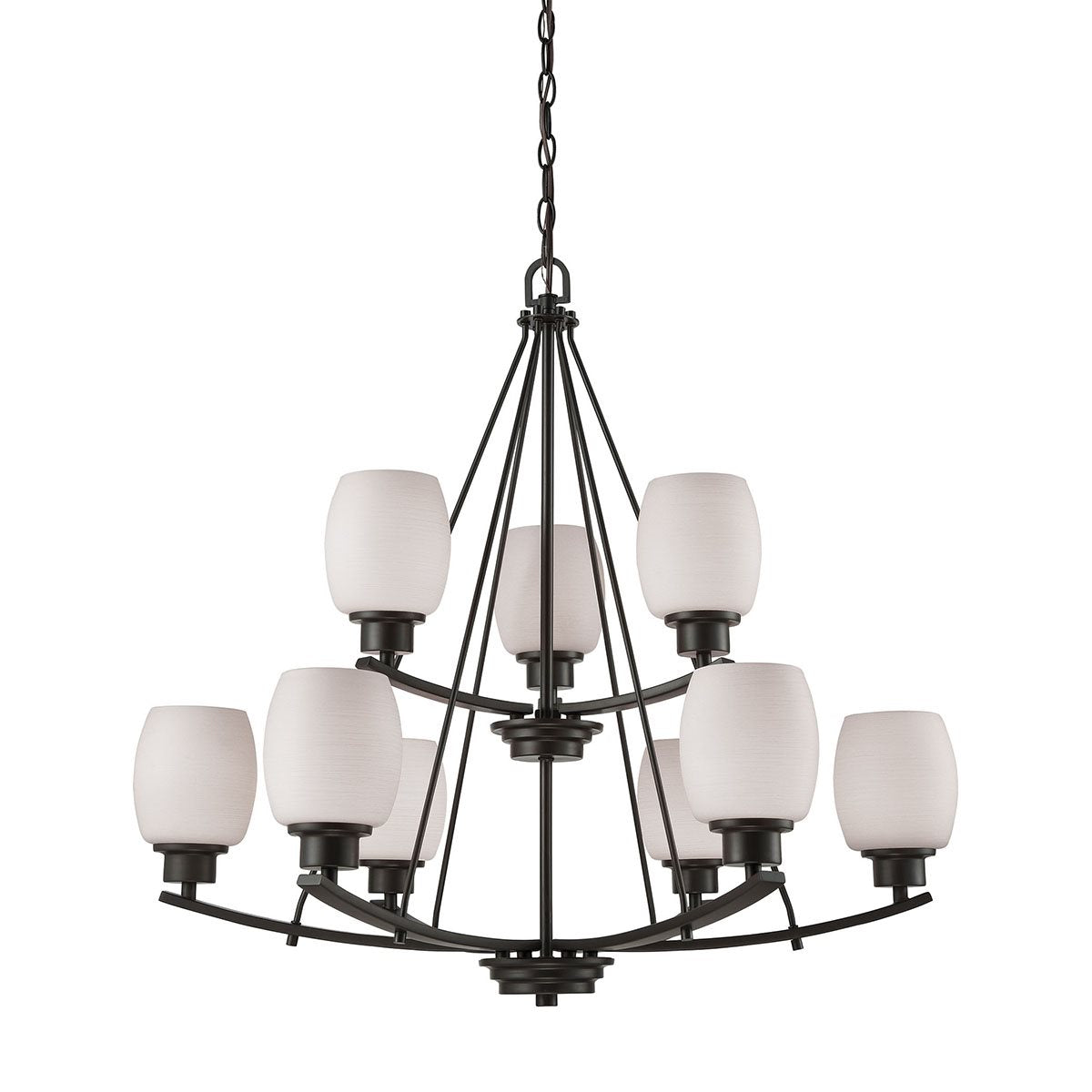 Thomas Lighting Casual Mission 9-Light Chandelier Bronze White Lined Glass CN170921