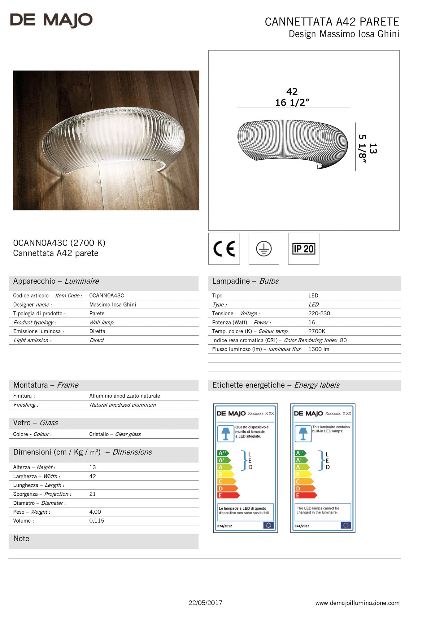 De Majo Cannettata Wall Light