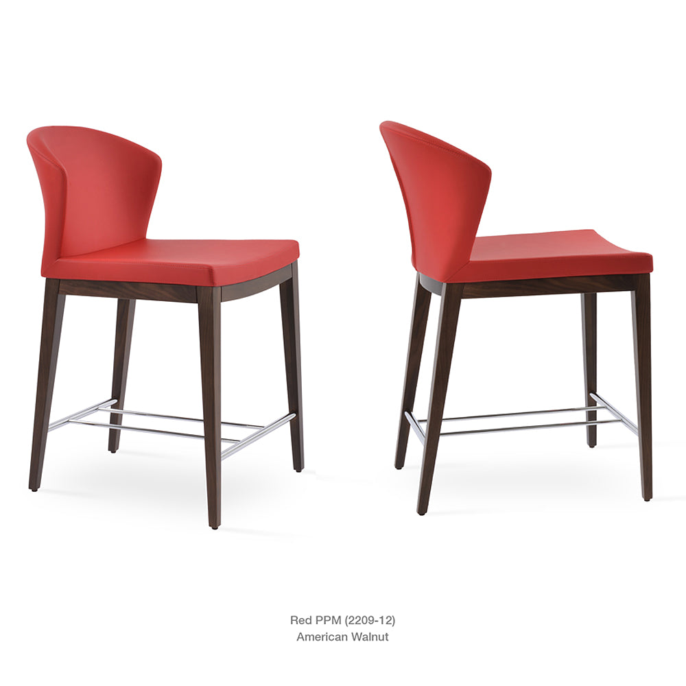 Capri Wood Bar Stool Leather High Back by SohoConcept