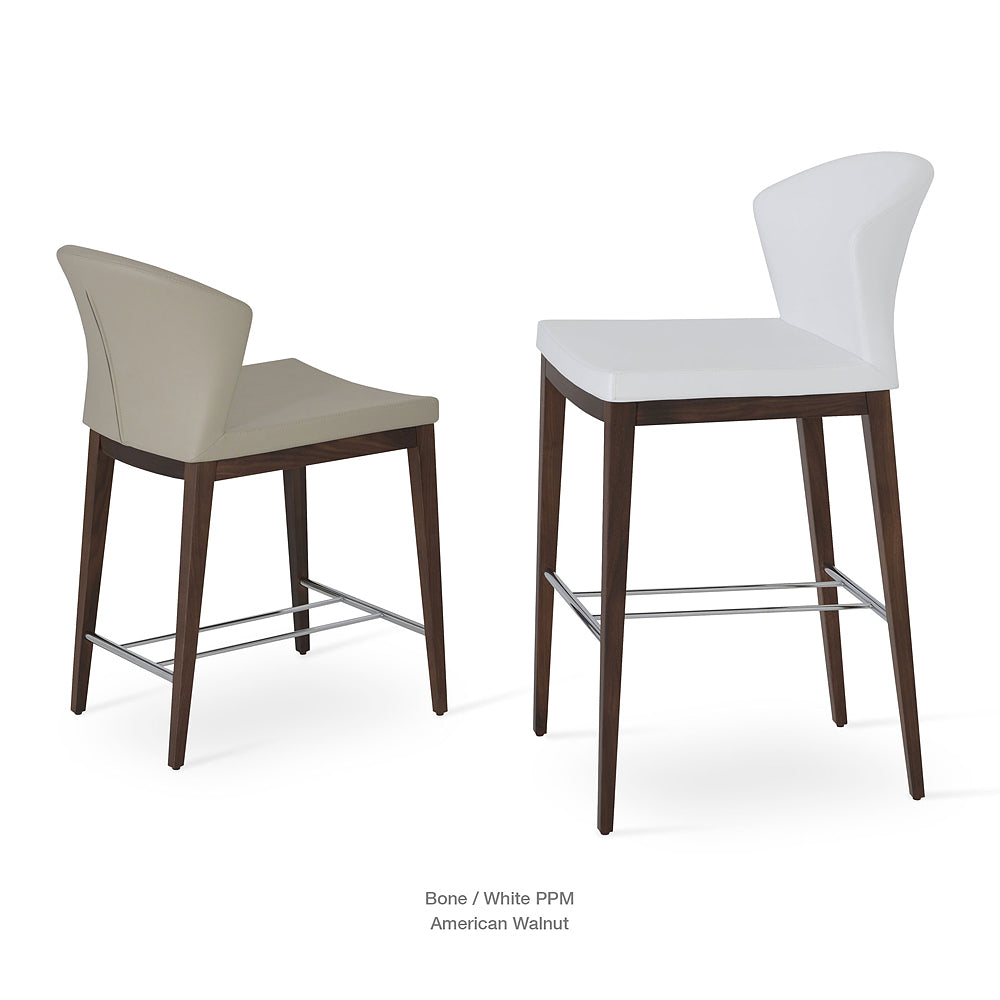 Capri Wood Bar Stool Leather High Back by SohoConcept