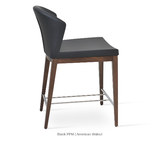 Capri Wood Counter Stool Leather High Back by SohoConcept