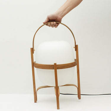 Cesta Table Lamp by Santa & Cole in cherry wood and opal glass