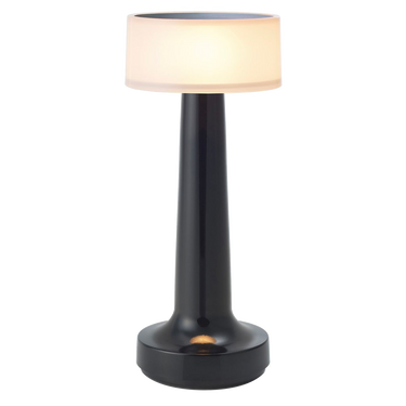 Restaurant table lighting cordless Neoz Cooee 2 creating warm ambiance, black finish.