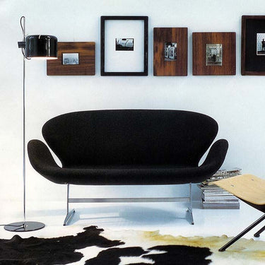 Contemporary Oluce Coupe 3321 floor lamp with chromium metal base and modern design