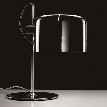 Adjustable designer table lamp with chromium-plated stem and aluminum dome reflector