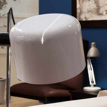 Black lacquered mid-century table lamp with movable aluminum dome for directional lighting