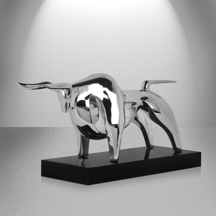 Finesse Decor Duke Bull Sculpture - Chrome