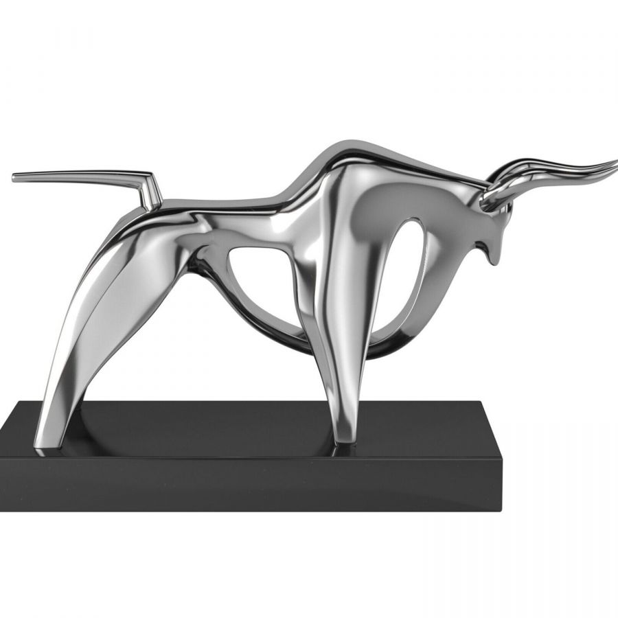 Finesse Decor Duke Bull Sculpture - Chrome
