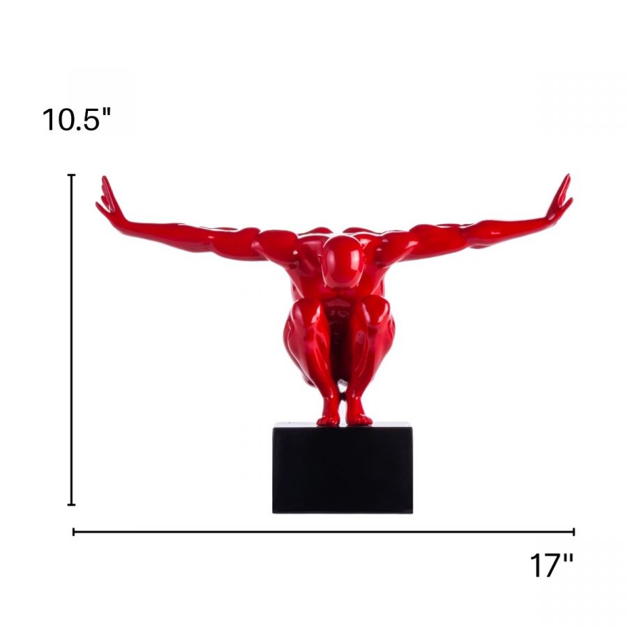 Finesse Decor Small Saluting Man Resin Sculpture - Red