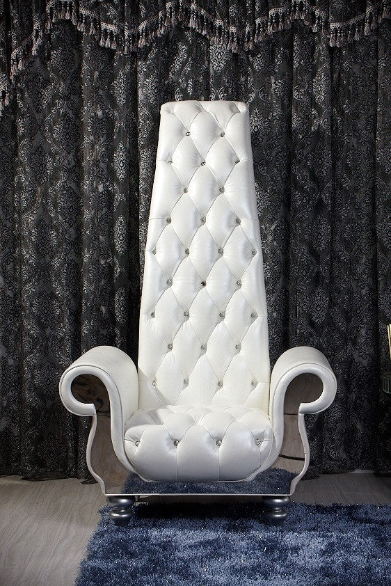 VIG Furniture Divani Casa Luxe Neo Classical Pearl White Italian Leather Tall Chair