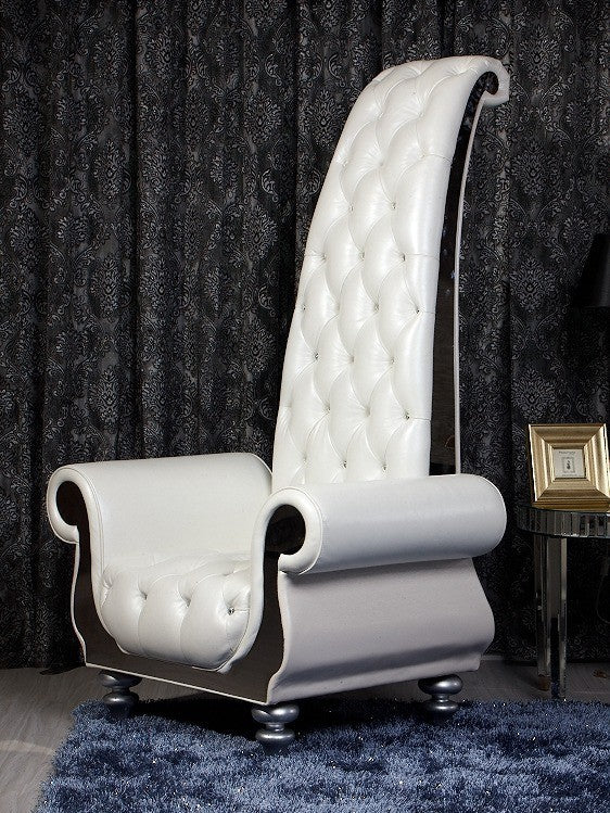 VIG Furniture Divani Casa Luxe Neo Classical Pearl White Italian Leather Tall Chair