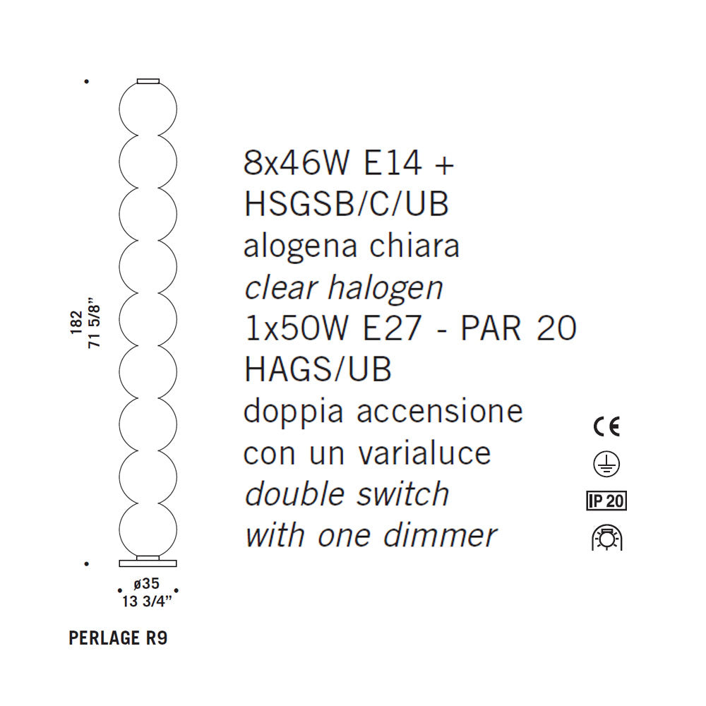 De Majo Perlage R9 Floor Lamp - Replacement (3) Glass Only