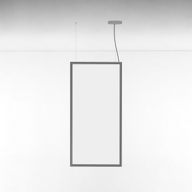 Minimalist Discovery Space LED pendant by Artemide, 30"W x 58"H, ideal for residential and commercial spaces, Aluminum