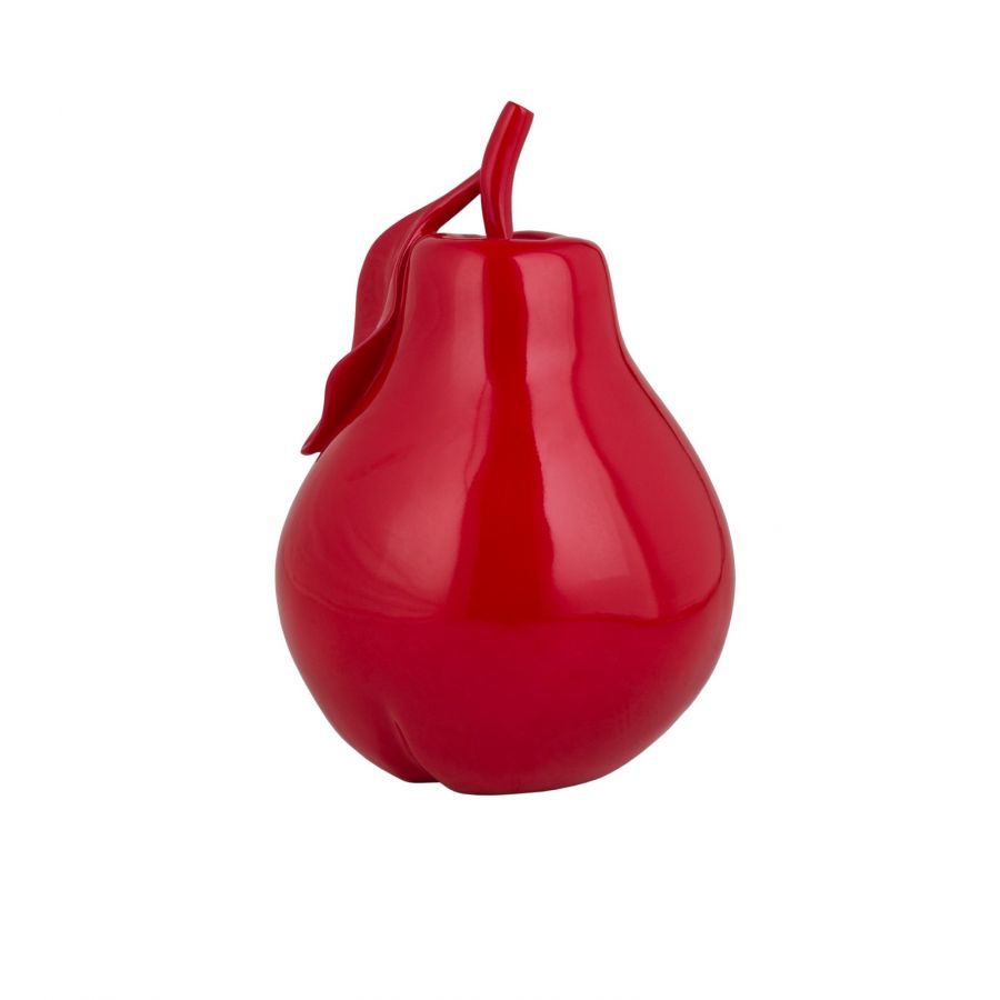 Vibrant Red Solid Color Pear Sculpture | Tabletop Art