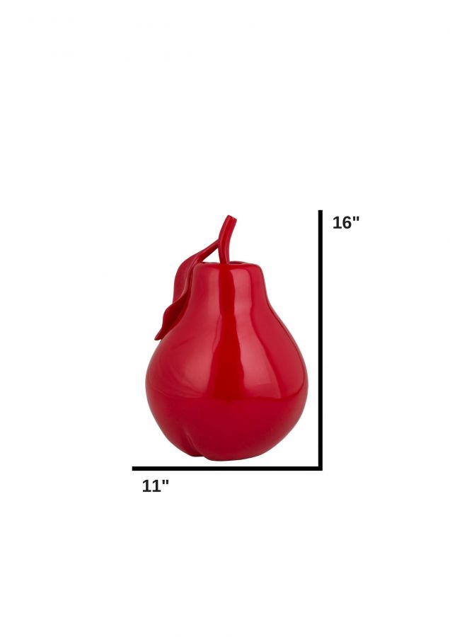 Vibrant Red Solid Color Pear Sculpture | Contemporart Tabletop Display
