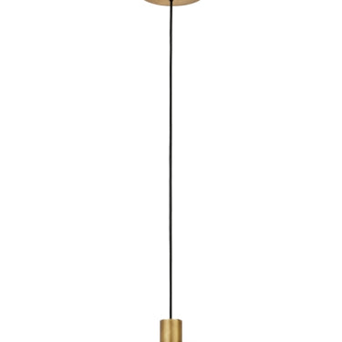 Minimalist Eaves LED pendant, showing domed optic for low glare illumination,  Natural Brass.