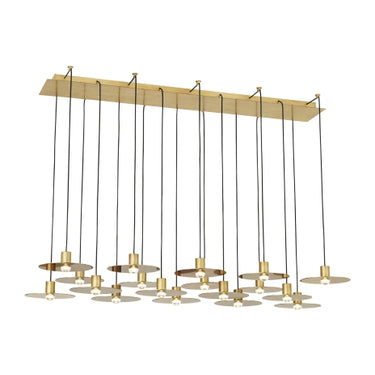 Natural BrassEaves 18 light linear pendant, adjustable height modern dining room chandelier, dimmable LED.