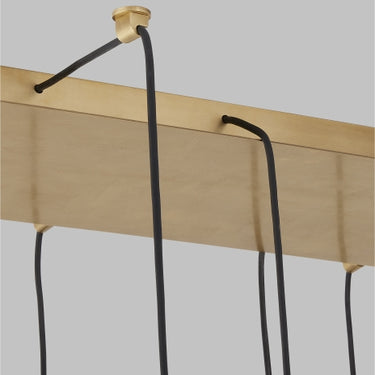 Black Eaves 18 light linear island light, modern adjustable height chandelier, dimmable LED, detail.
