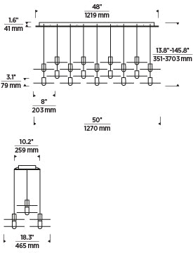 Adjustable Height Linear Chandelier | Eaves 27 Light | Minimalist LED Pendant
