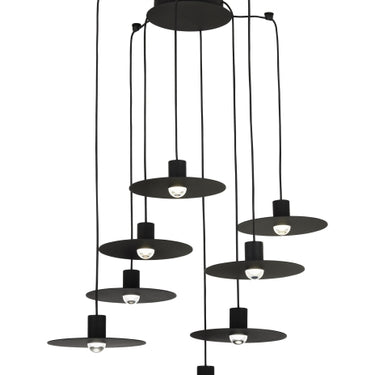 Eaves 8 light LED chandelier, warm 3000K lighting, minimalist modern design.