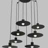 Eaves 8 light adjustable height chandelier in black finish, modern LED dining room lighting.