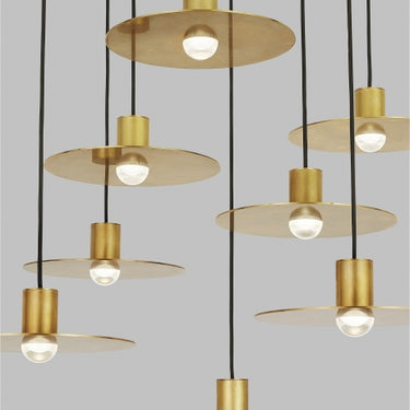 Visual Comfort Eaves 8 light pendant, natural brass finish, dimmable LED ceiling fixture.