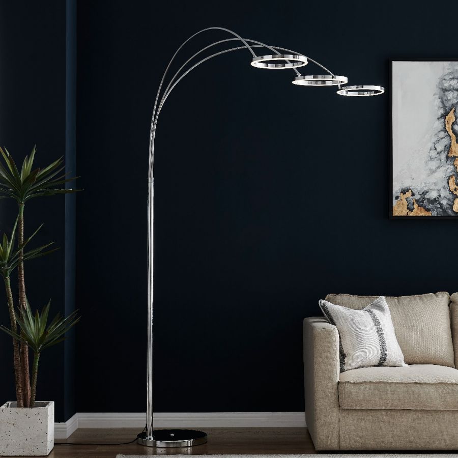 Finesse Decor LED Three Ring Hong Kong Arc Floor lamp - Chrome, Not Dimmable