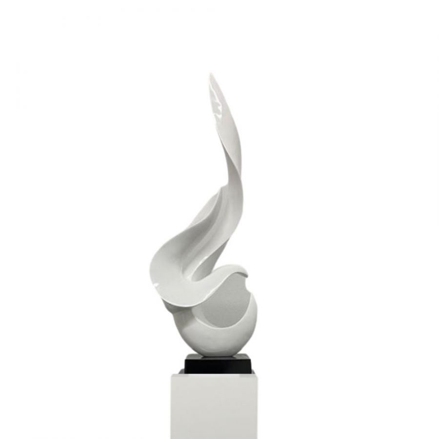 Finesse Decor White Flame Floor Sculpture With White Stand 65" Tall