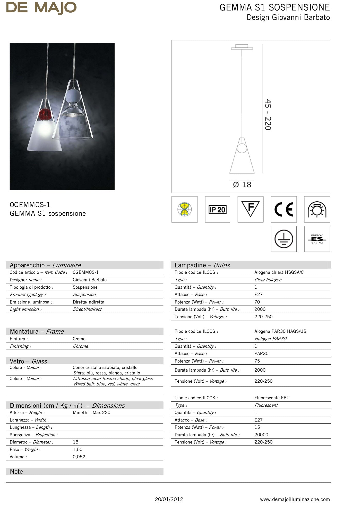 De Majo Gemma S Pendant Light