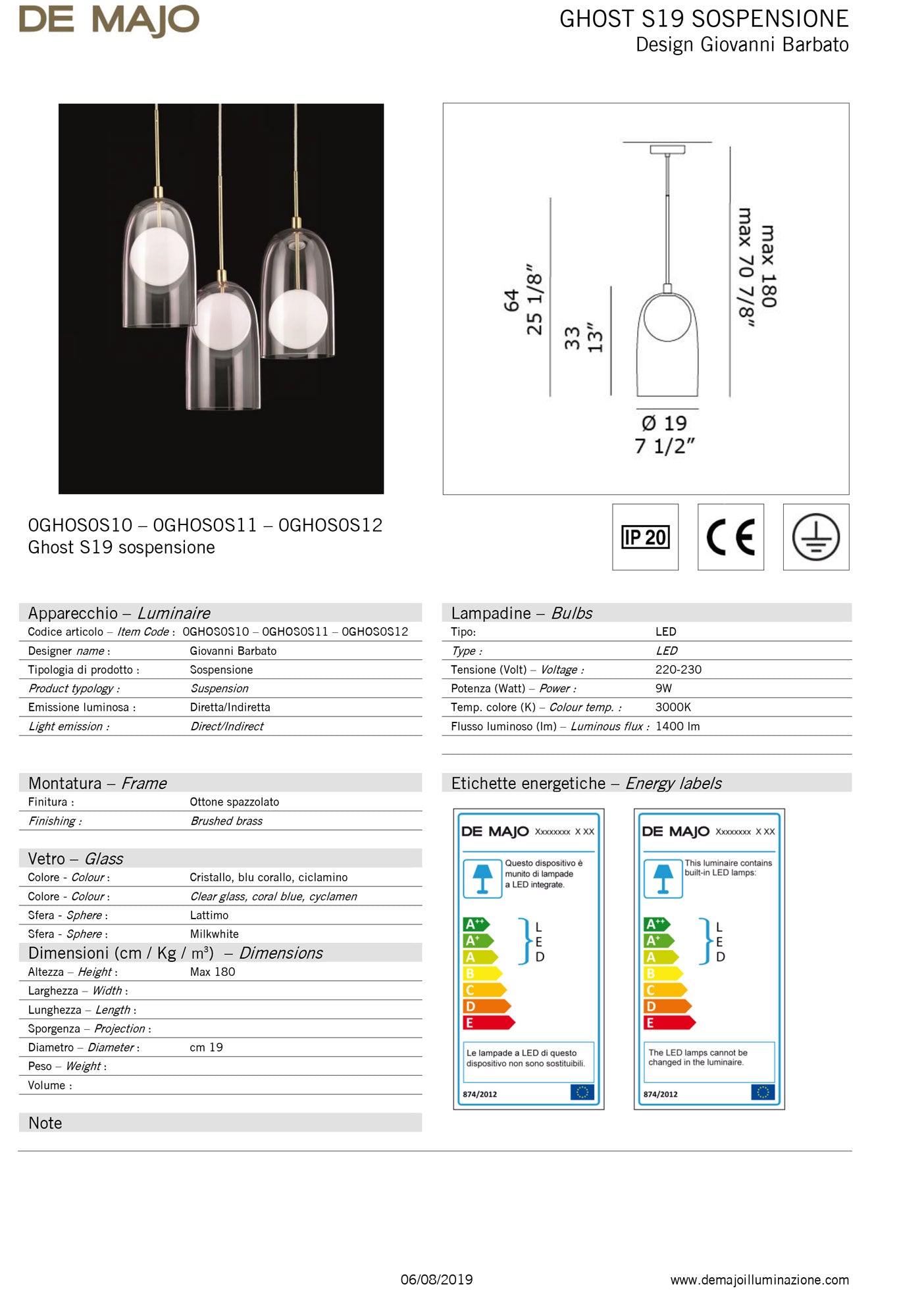 De Majo Ghost Pendant Light