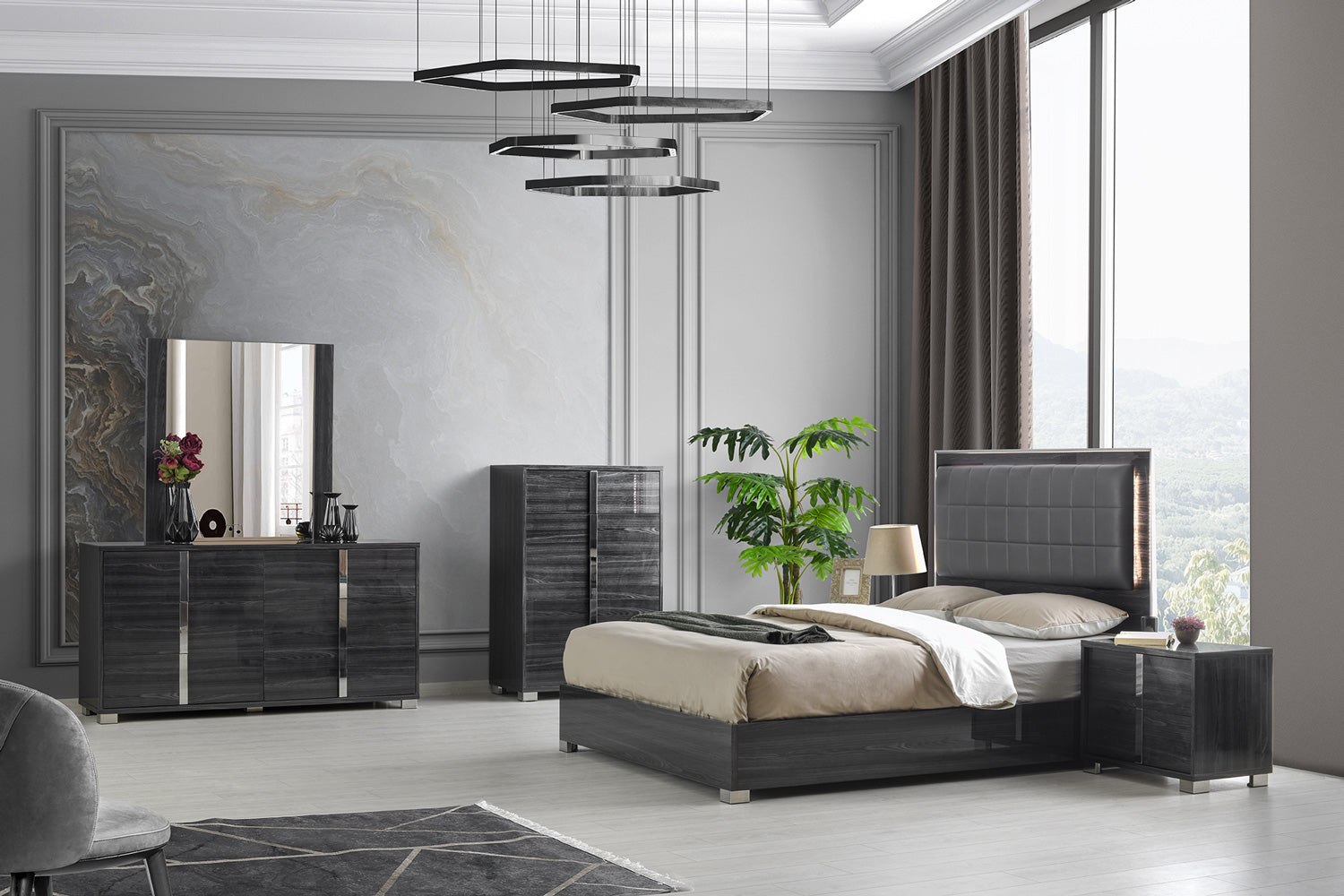 Giulia Queen Bed Glossy Gray by JM