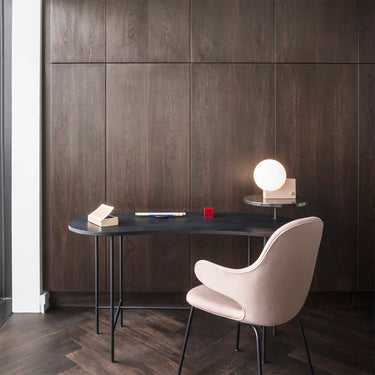 &Tradition Journey lamp's satinized opal glass sphere shade, softly 