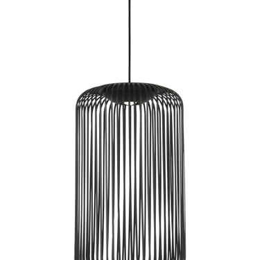 The Kai 1 pendant light's warm 3000K integrated LED illumination from below in matte black finish.