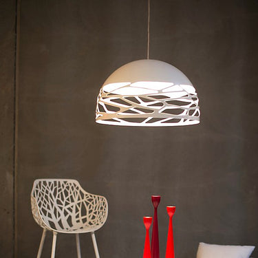 Modern matte black dome pendant light by Lodes for office and hotel interiors