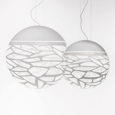 Italian designer Kelly Sphere pendant lamp with laser cut metal shade and glass diffuser 