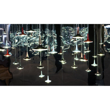 Oluce Kin 478 designer metal and PMMA suspension light in anodic bronze finish
