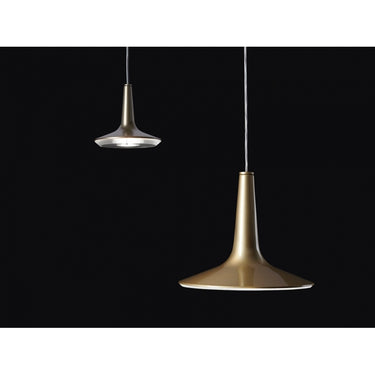 Anodic bronze Kin 479 LED pendant lamp by Oluce, elegant designer ceiling fixture for living rooms