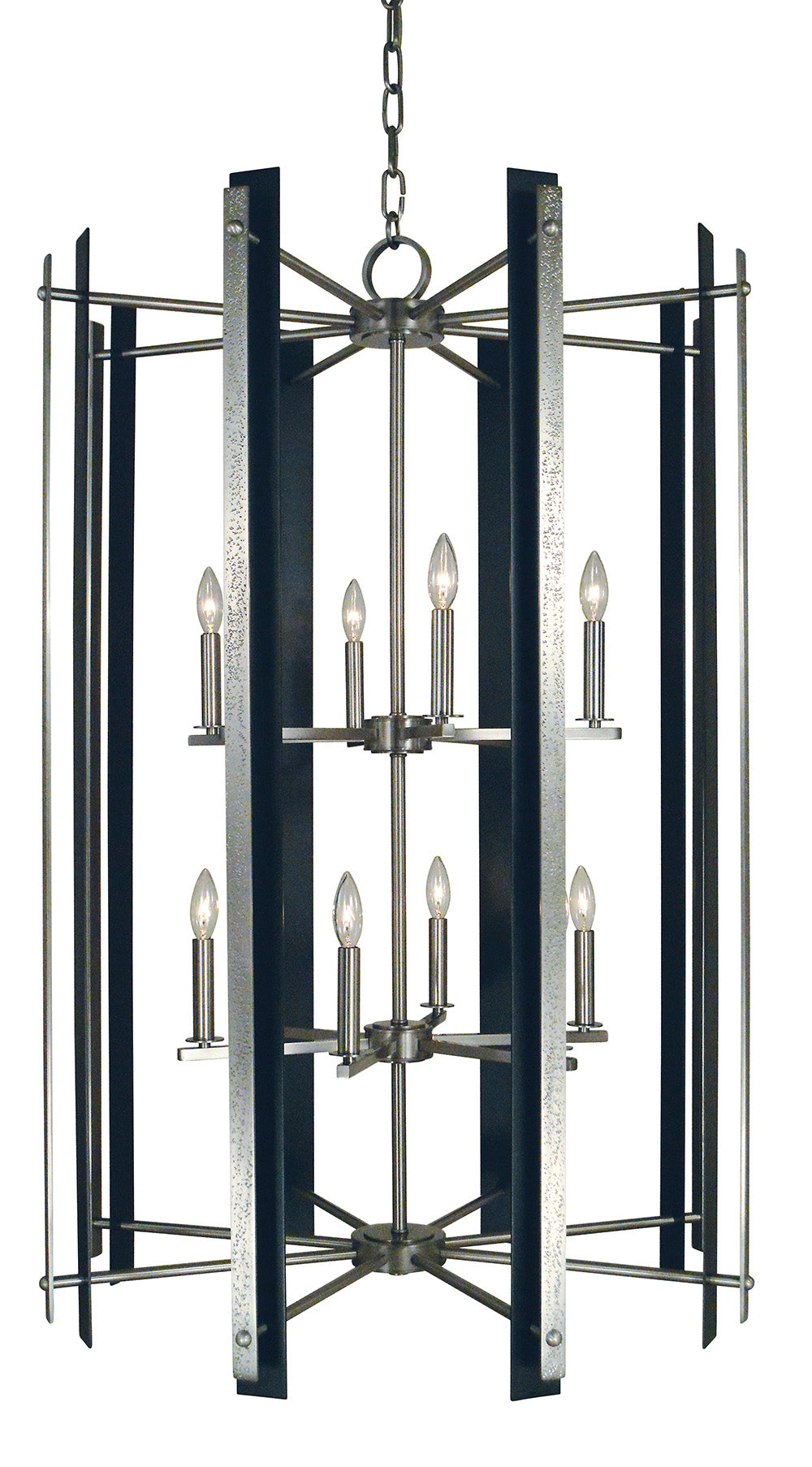 Framburg Bucolic 12 - Light Brushed Nickel with Matte Black Accents Foyer Chandelier L1062 BN/MBLACK