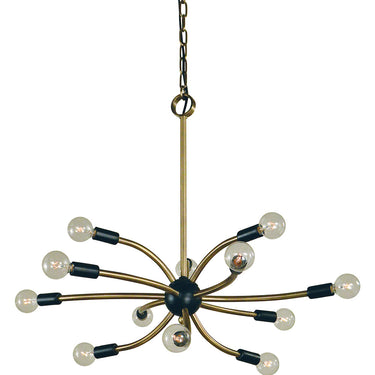 Framburg Comet 12 - Light Antique Brass with Matte Black Accents Chandelier L1072 AB/MBLACK