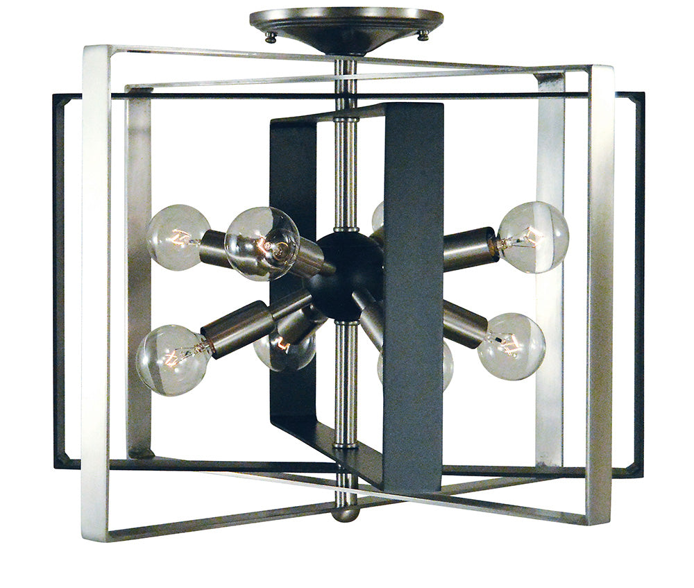 Framburg Interstellar 8 - Light Brushed Nickel with Matte Black Accents Semi-Flush Mount L1090 BN/MBLACK