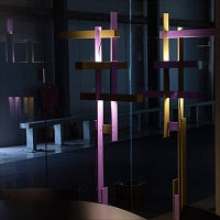 Sculptural Las LED floor lamp with painted aluminum structure and metal reflector