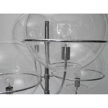 Oluce Lyndon tall floor lamp with chromium-plated metal structure and clear globes
